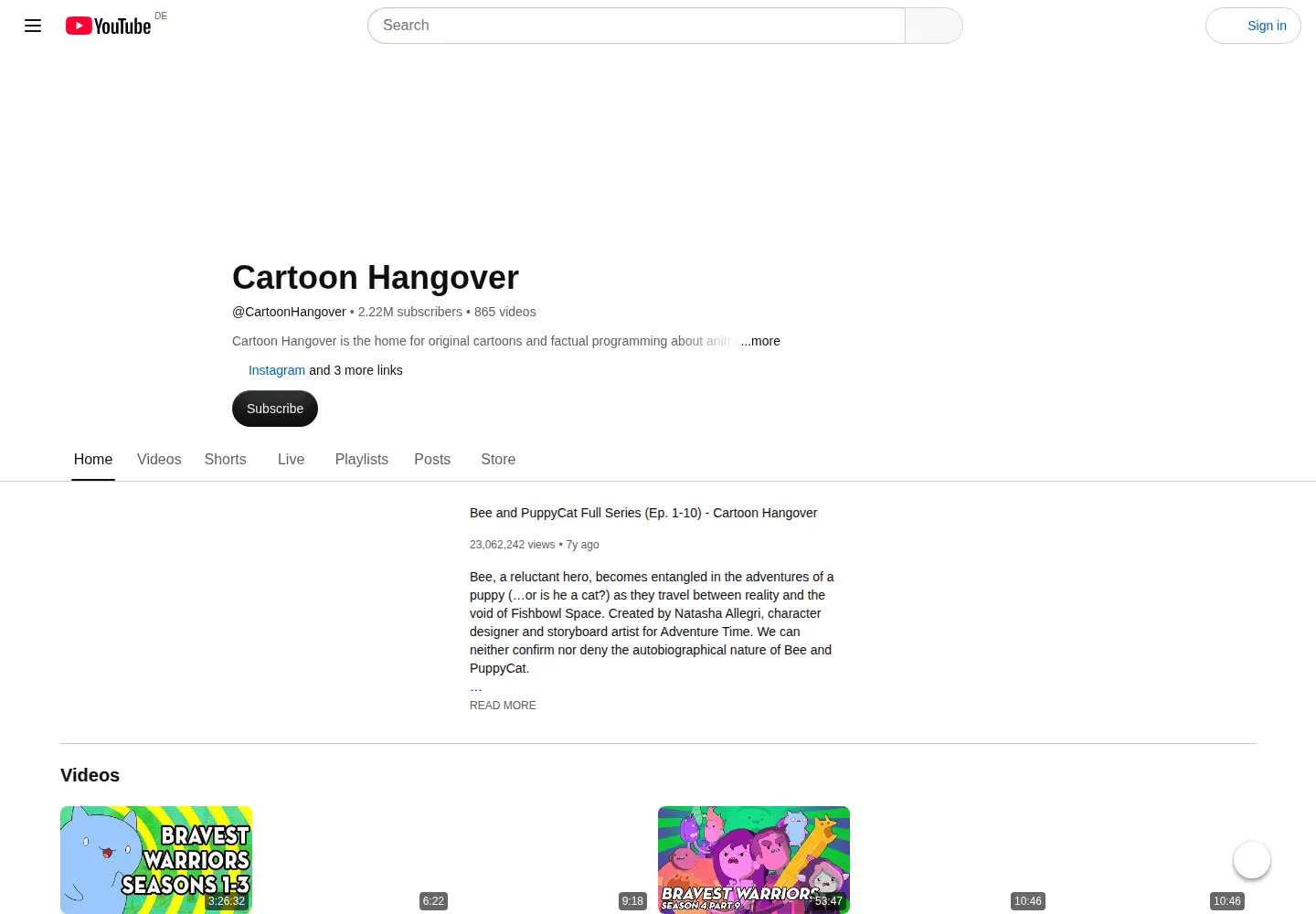Captured homepage of cartoonhangover.com in the current scan