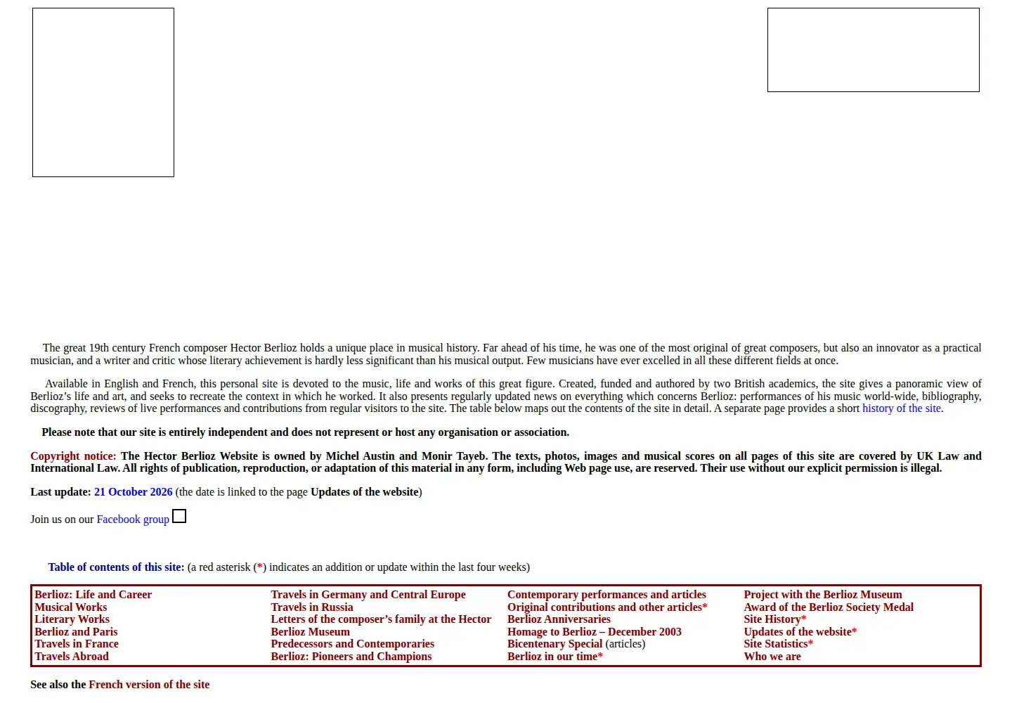 Captured homepage of hberlioz.com in the current scan