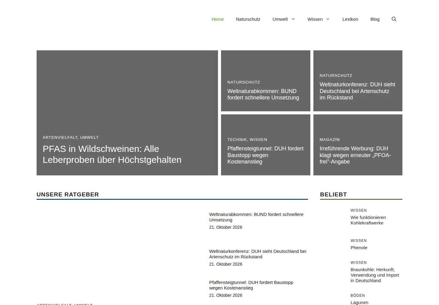 Captured homepage of umweltlexikon-online.de in the current scan