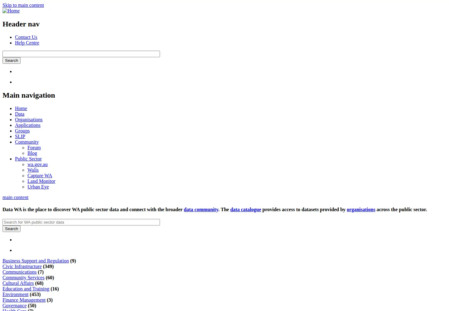 Screenshot of data.wa.gov.au