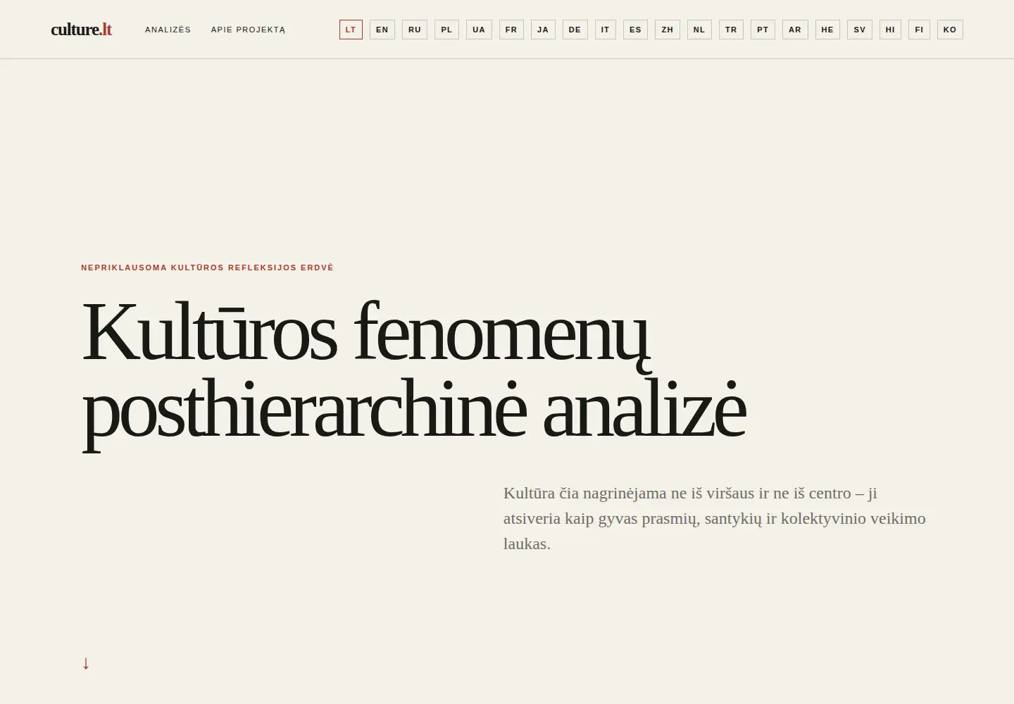 Captured homepage of culture.lt in the current scan