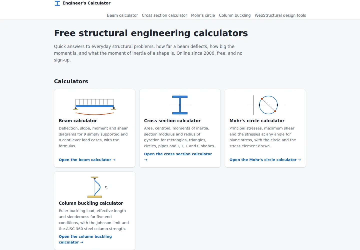 Captured homepage of engineeringcalculator.net in the current scan