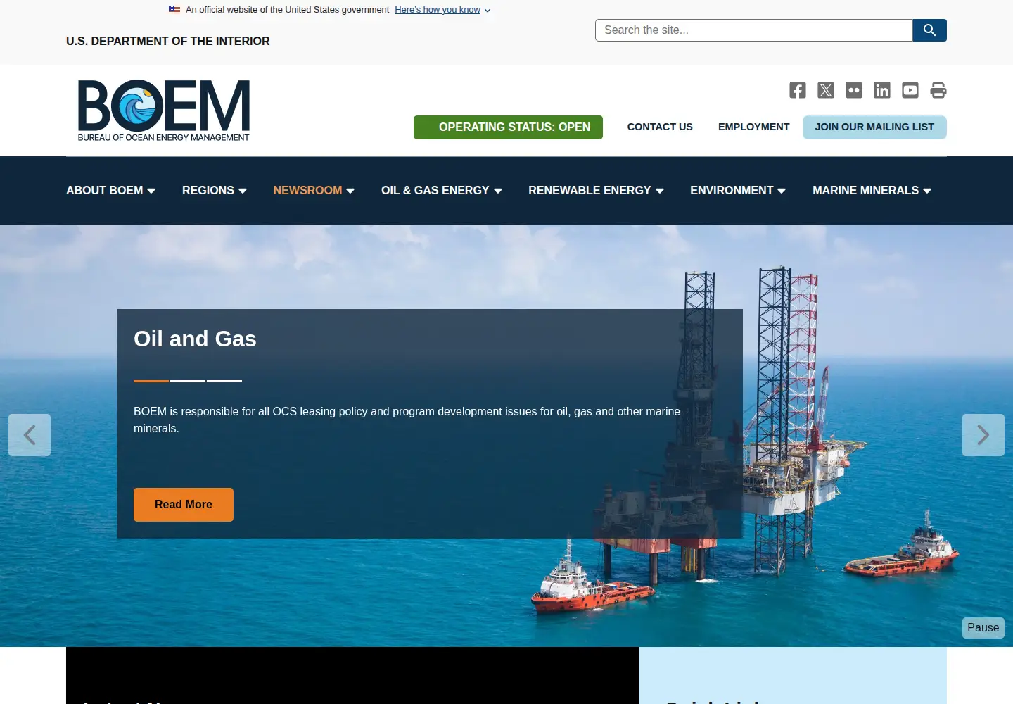 Screenshot of boem.gov