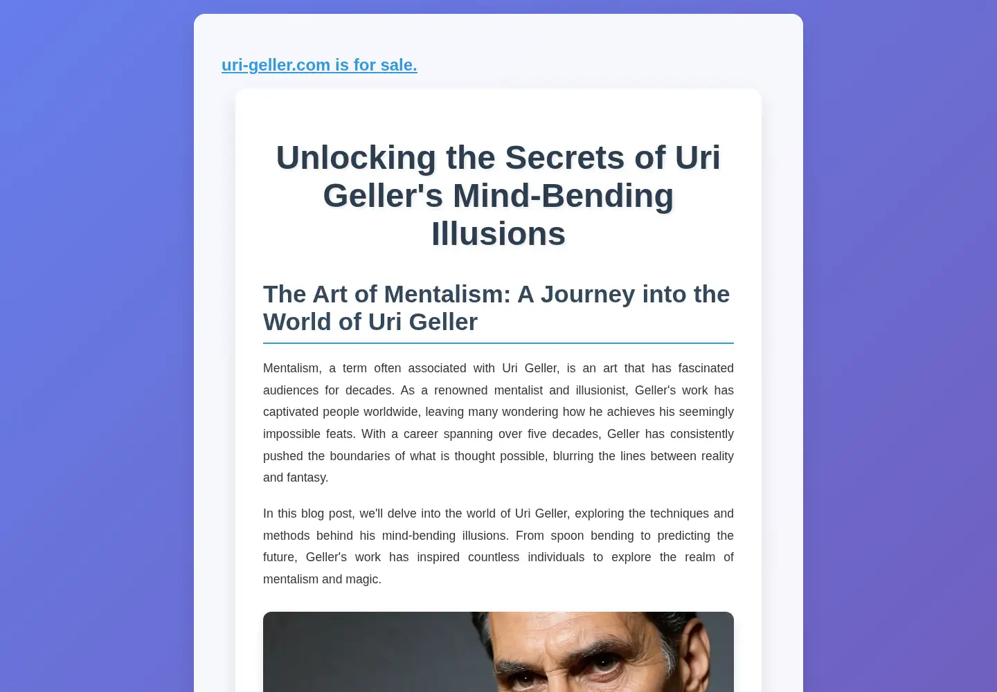 Captured homepage of uri-geller.com in the current scan