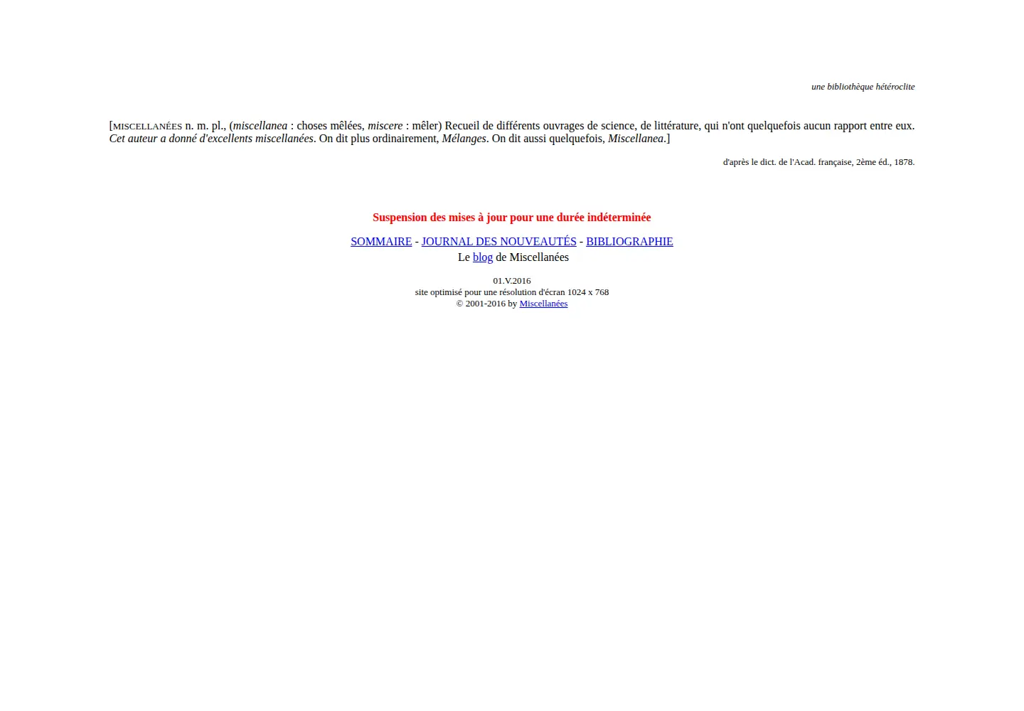 Captured homepage of miscellanees.com in the current scan