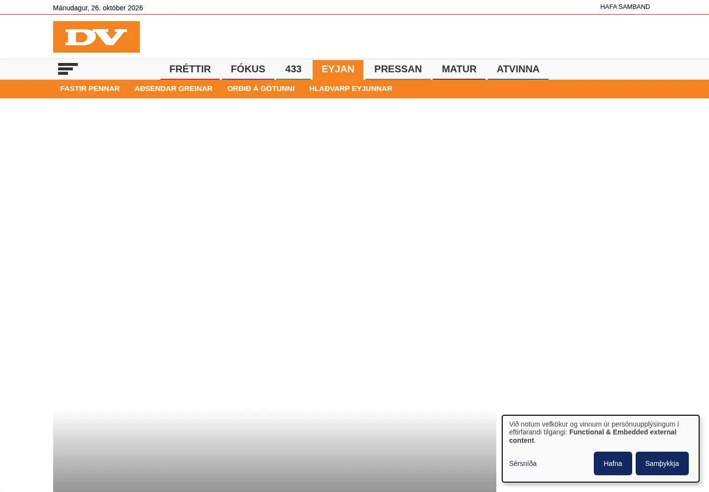Captured homepage of eyjan.is in the current scan