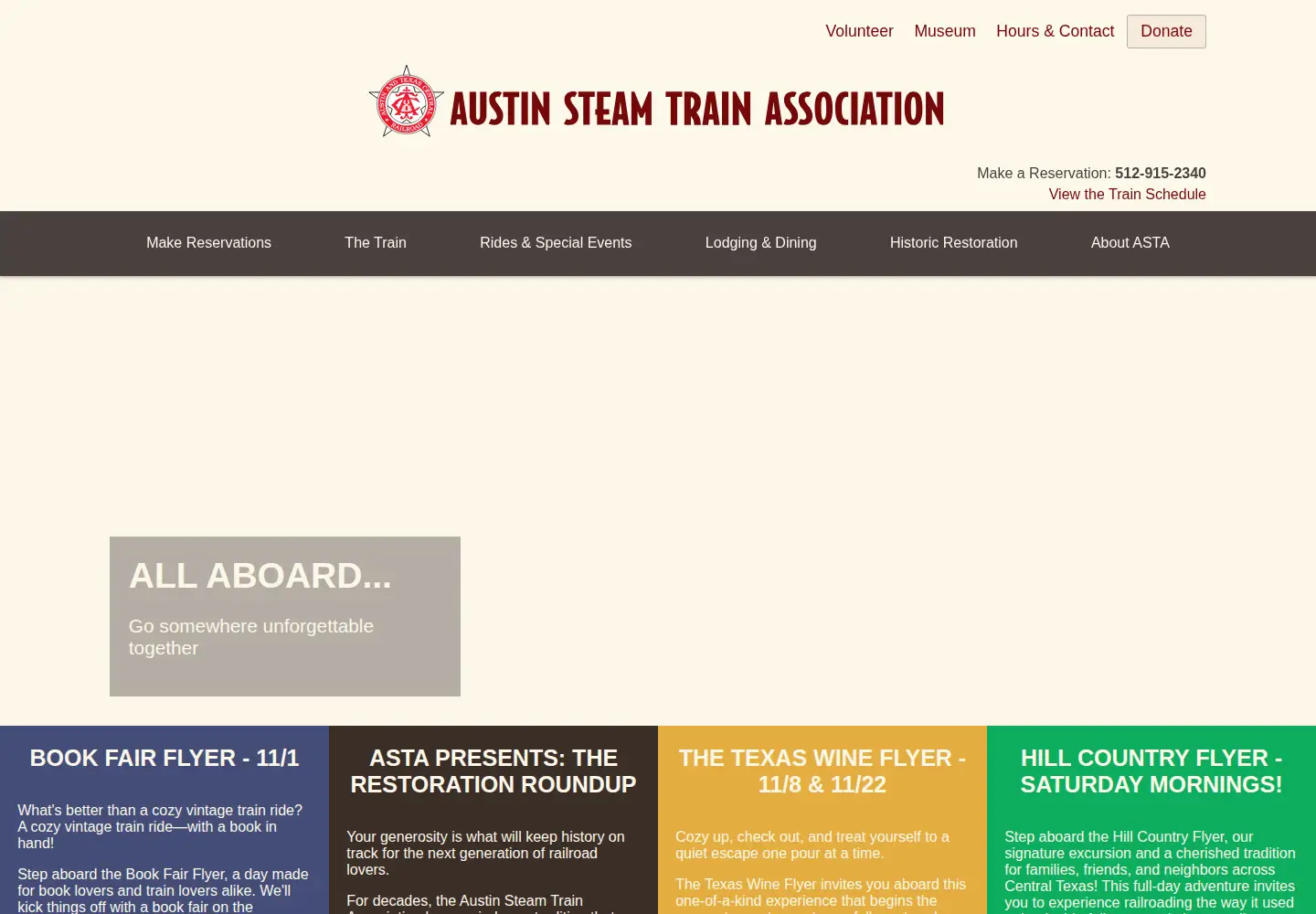 Captured homepage of austinsteamtrain.org in the current scan