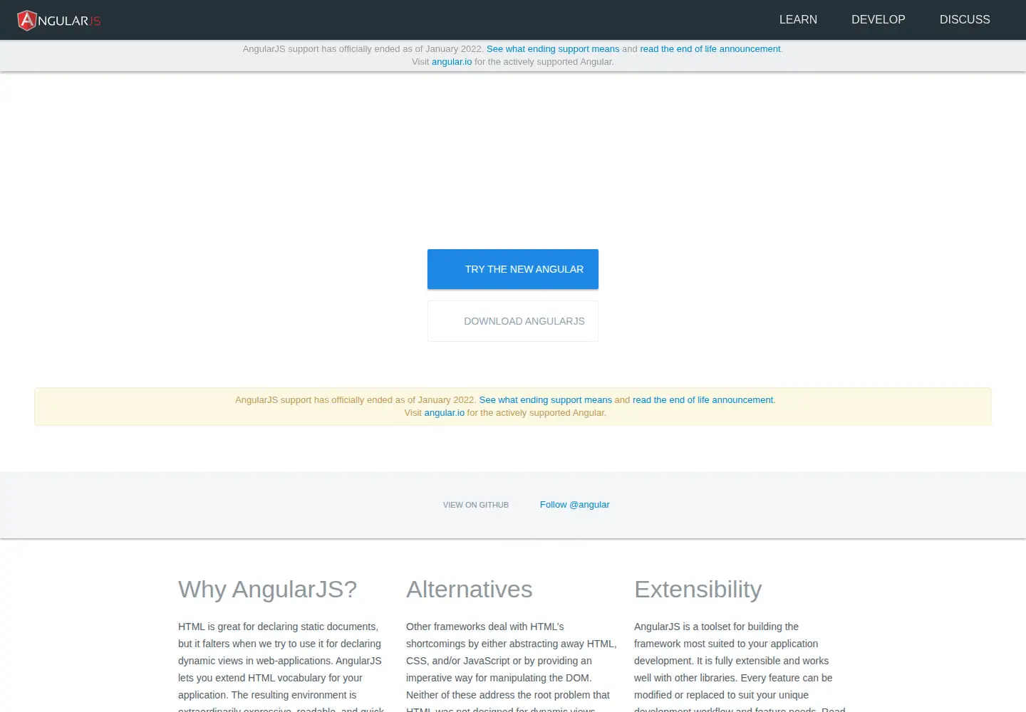Screenshot of angularjs.org
