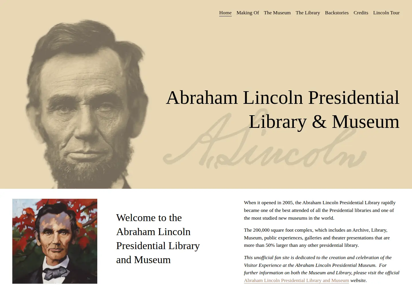 Captured homepage of lincolnlibraryandmuseum.com in the current scan