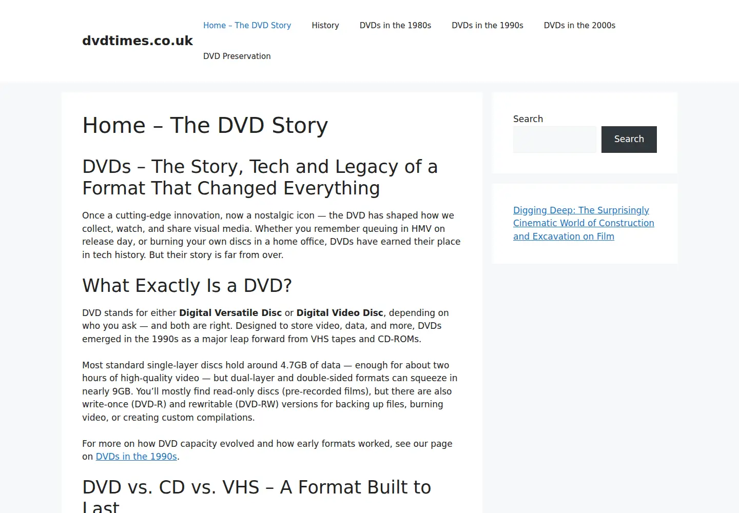 Captured homepage of dvdtimes.co.uk in the current scan