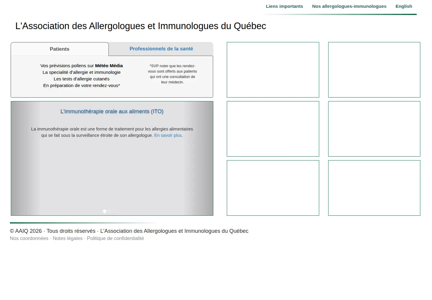 Captured homepage of allerg.qc.ca in the current scan
