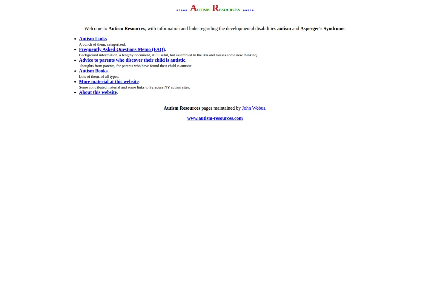 Screenshot of autism-resources.com