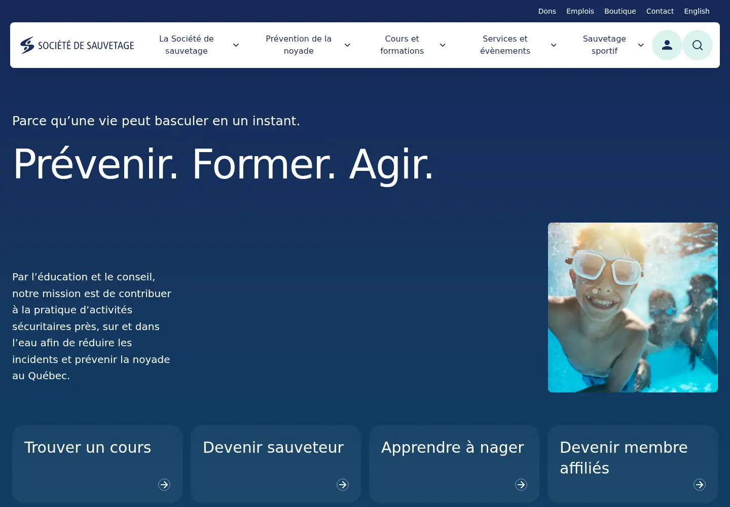 Captured homepage of sauvetage.qc.ca in the current scan