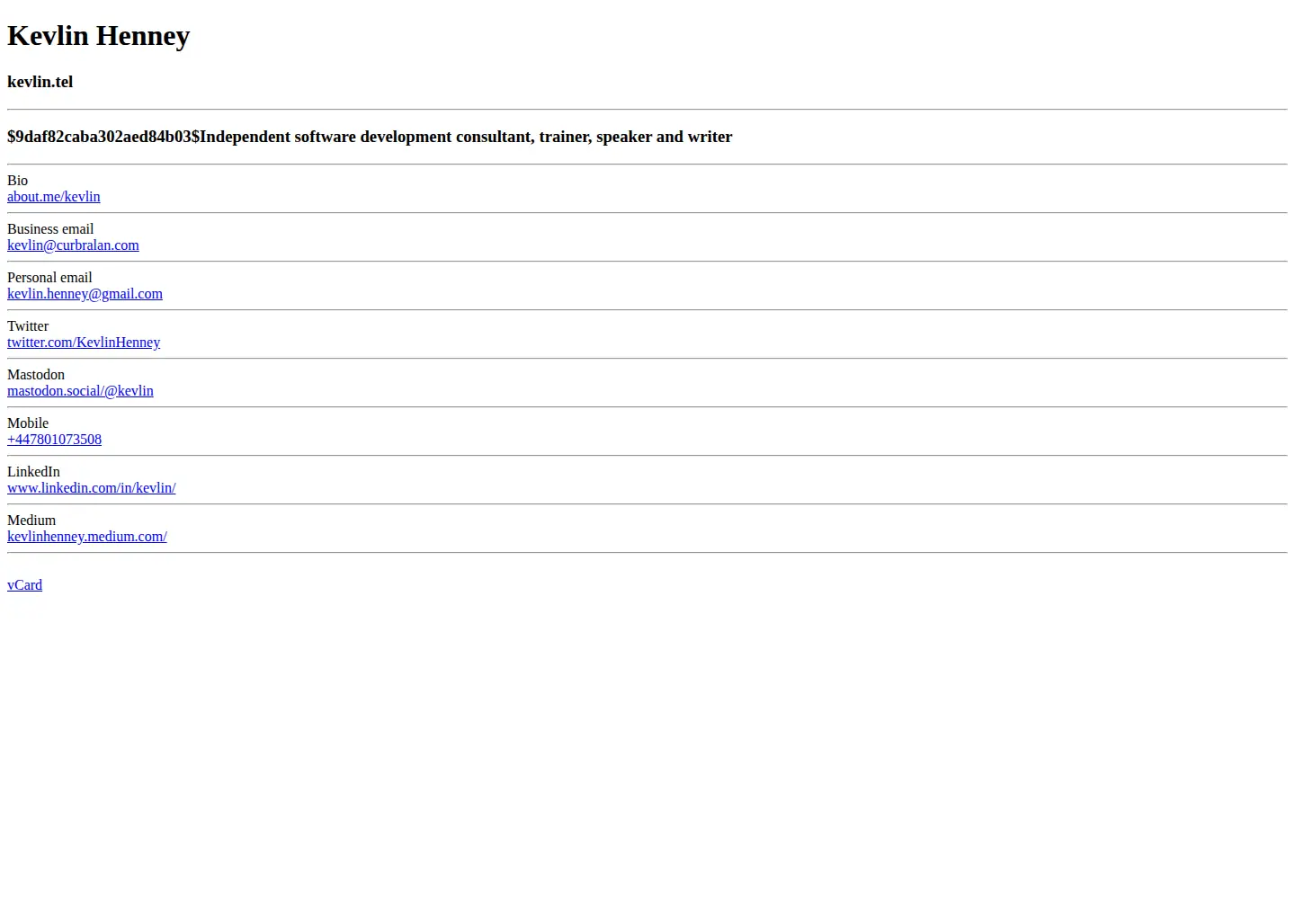 Screenshot of kevlin.tel