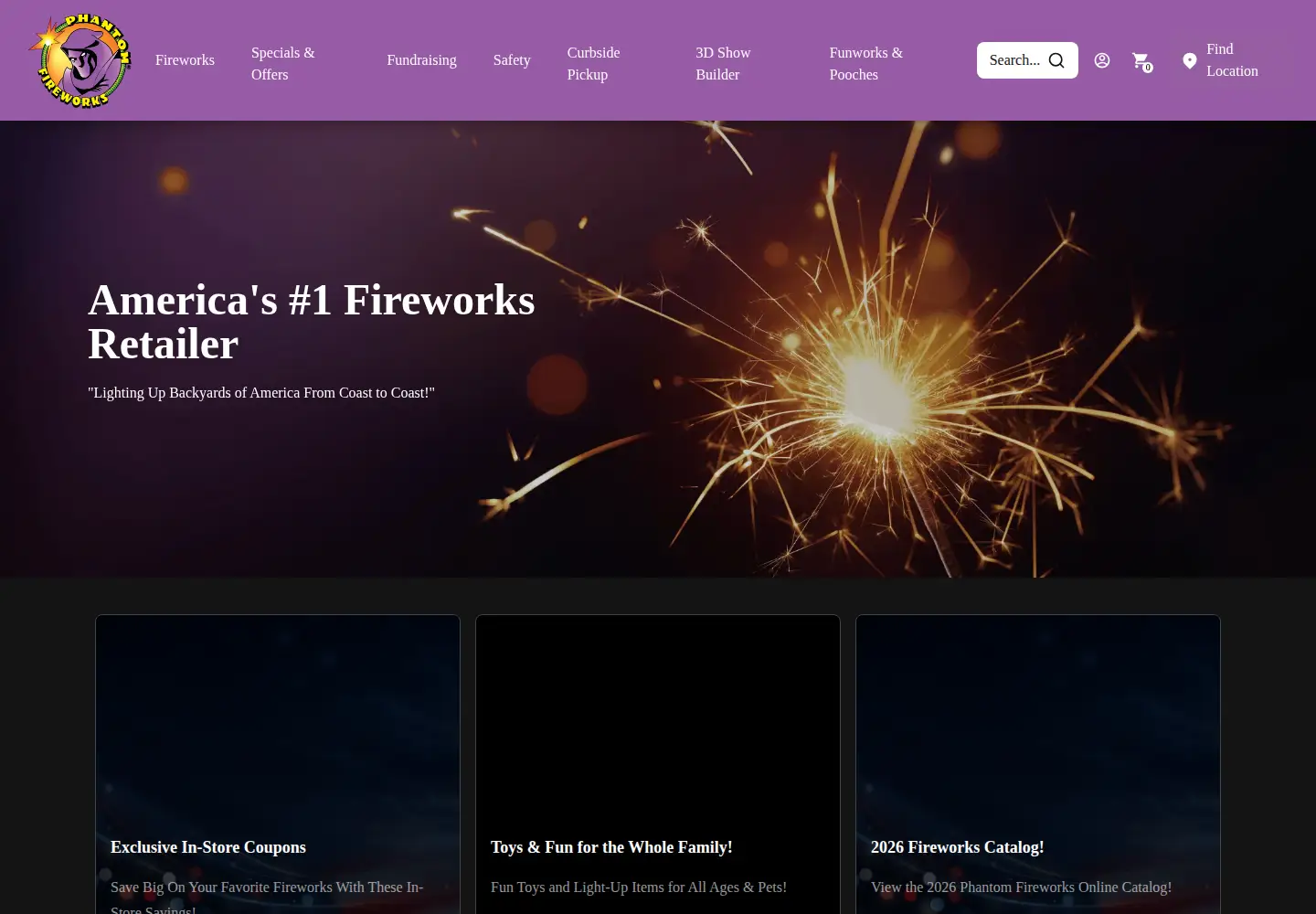 Captured homepage of fireworks.com in the current scan