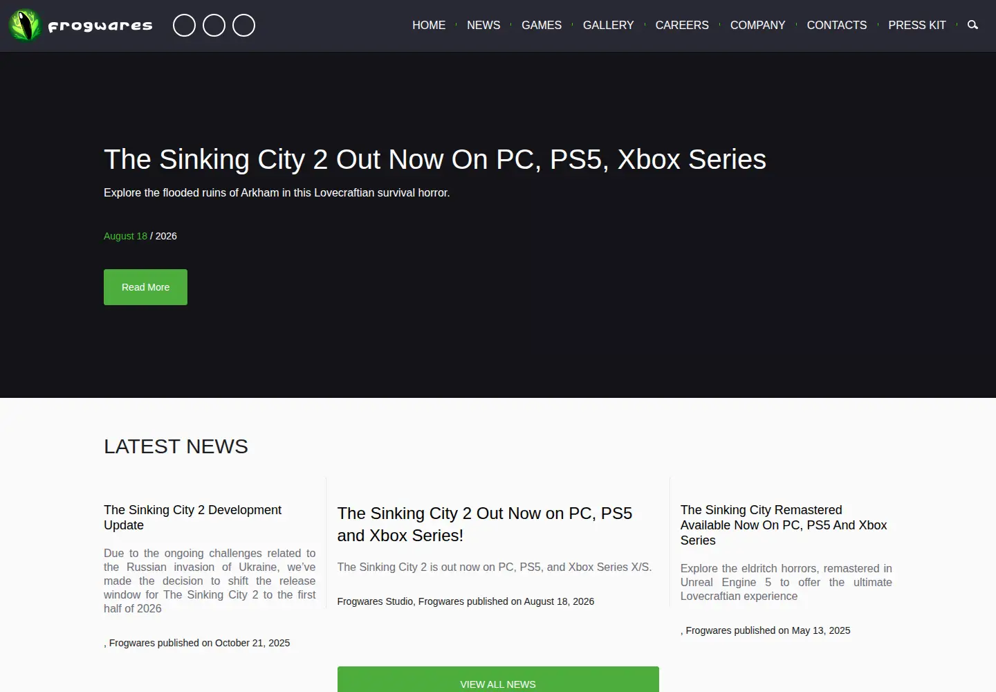 Captured homepage of frogwares.com in the current scan