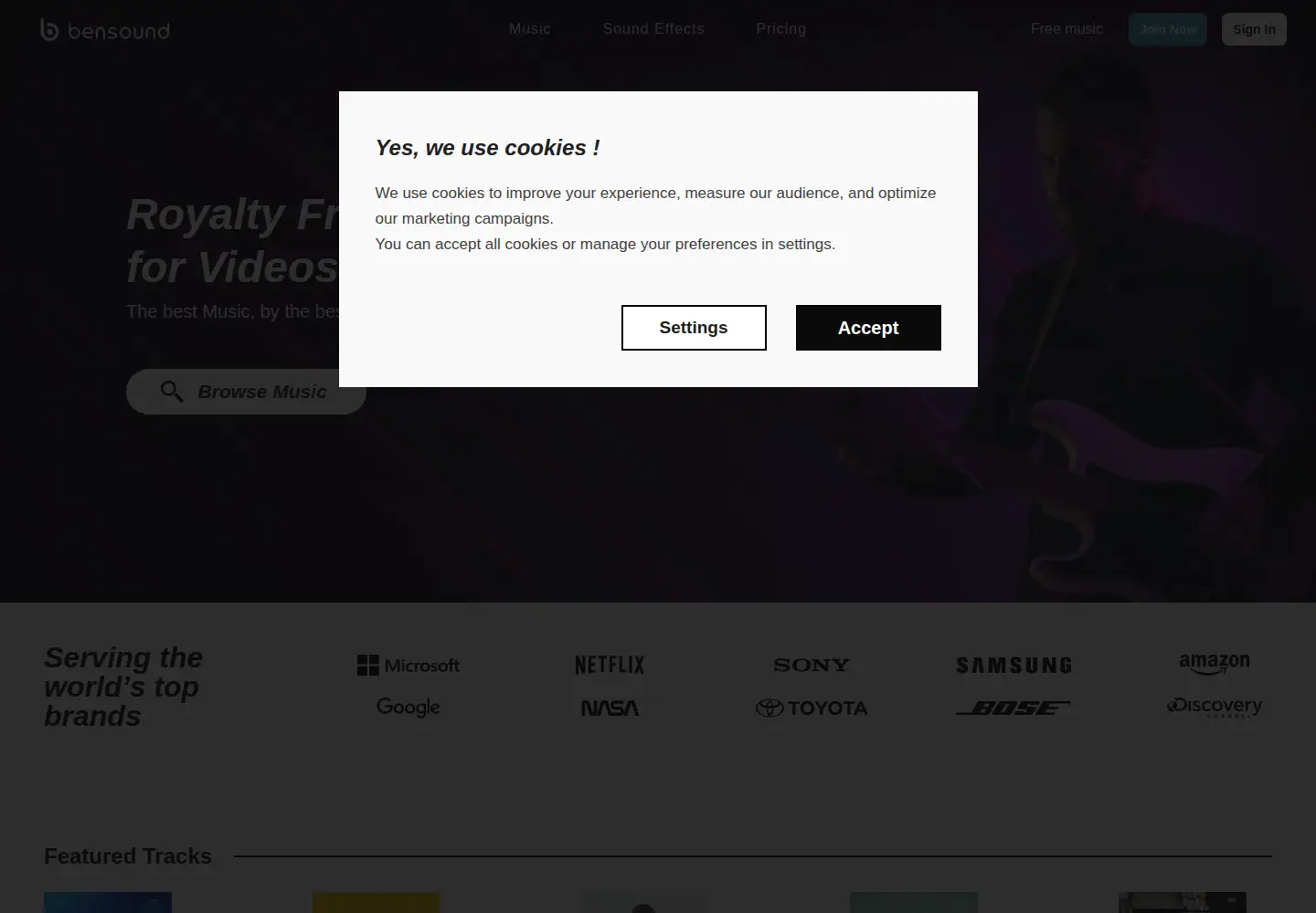 Screenshot of bensound.com