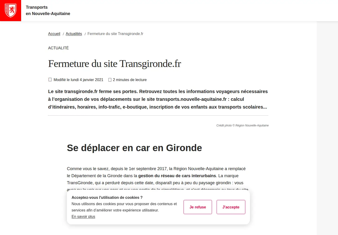 Screenshot of transgironde.fr