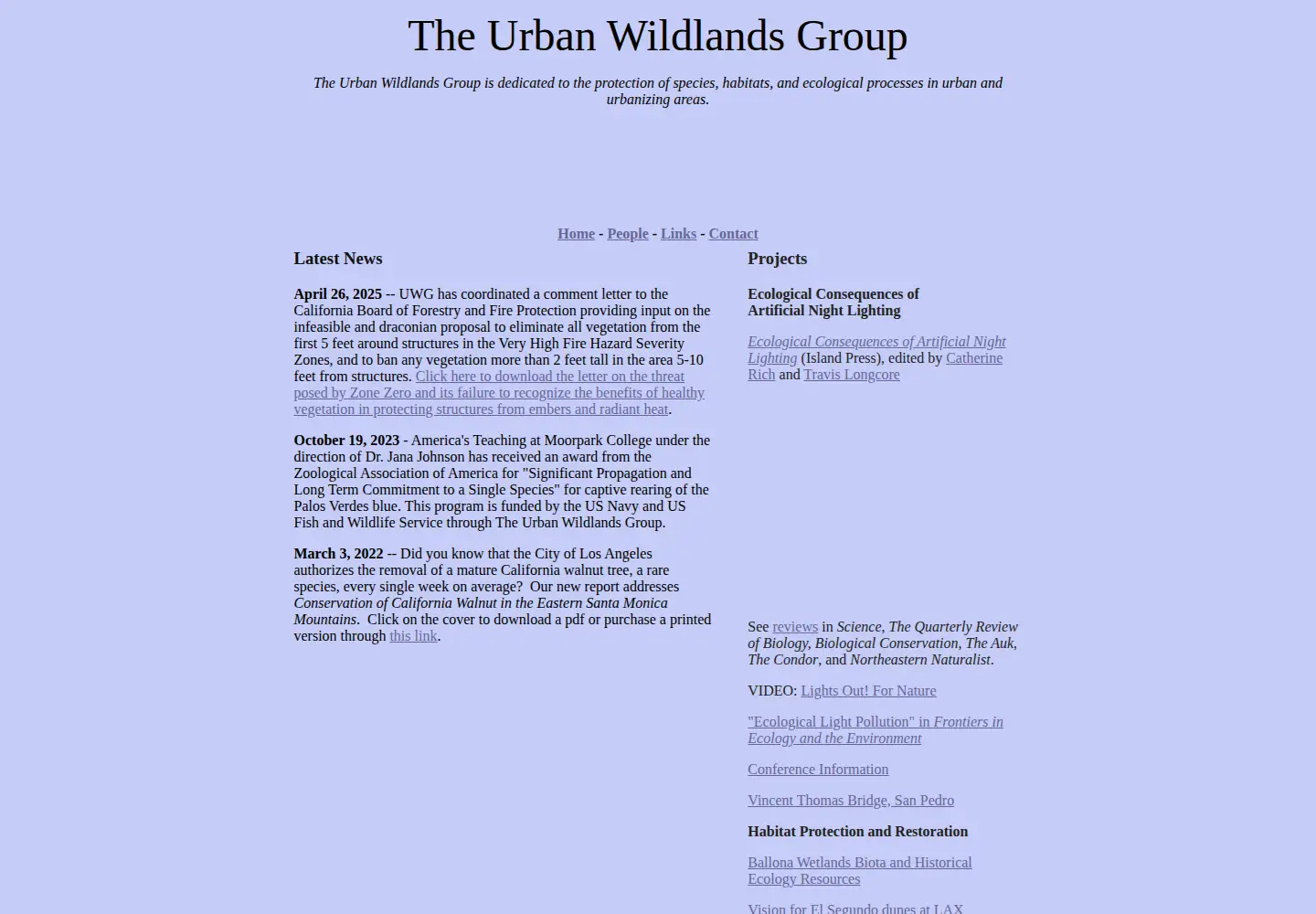 Captured homepage of urbanwildlands.org in the current scan