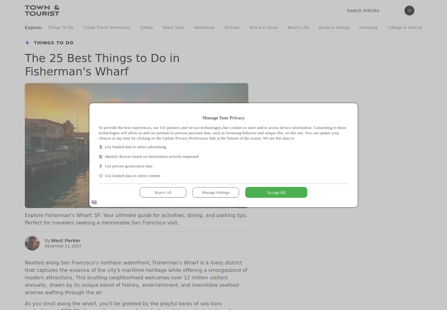 Screenshot of visitfishermanswharf.com
