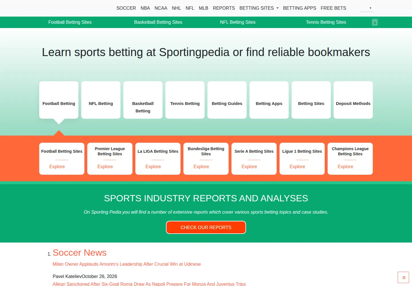 Screenshot of sportingpedia.com