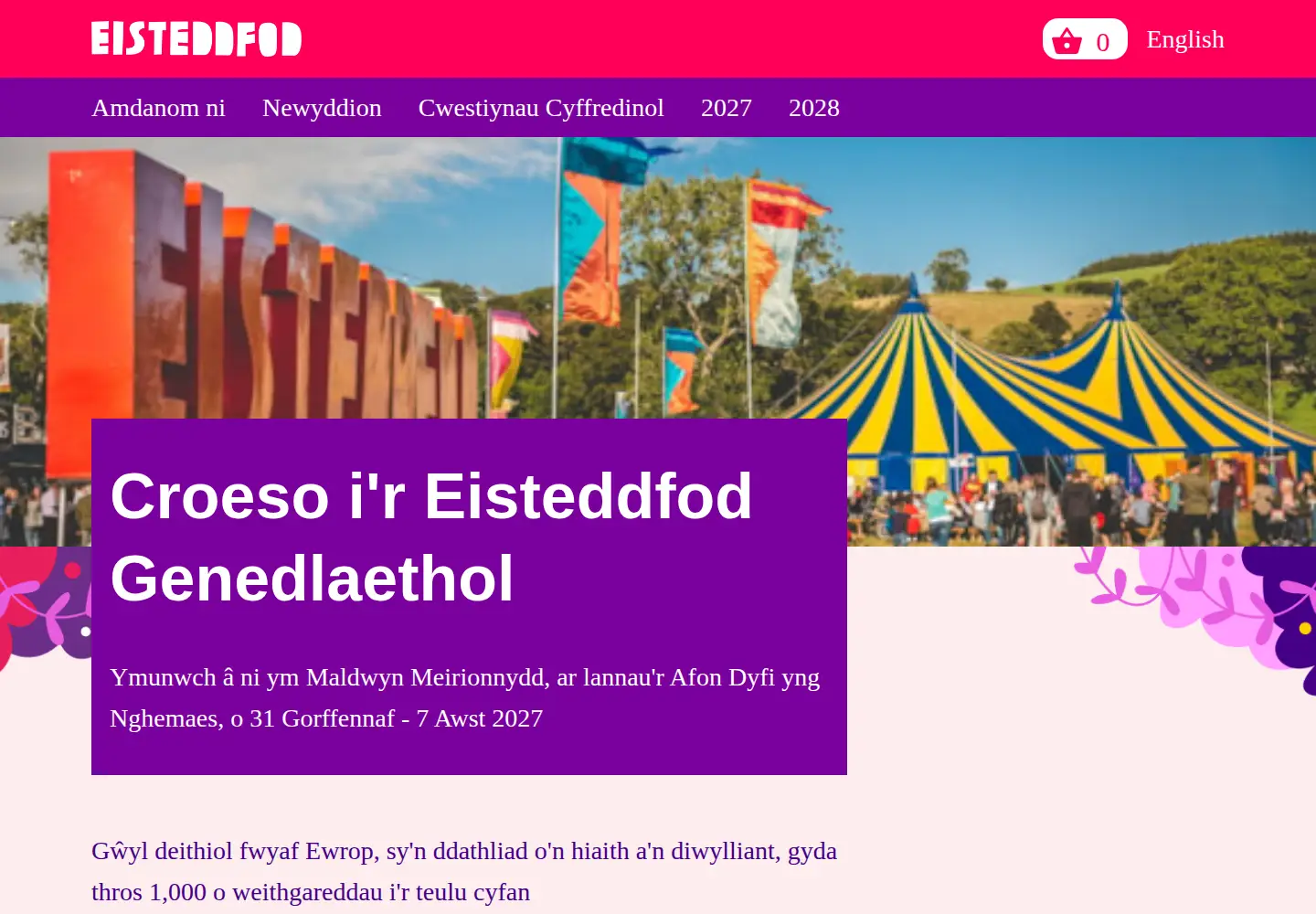 Captured homepage of eisteddfod.org.uk in the current scan