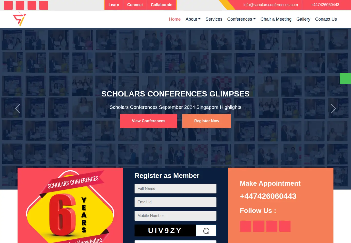Captured homepage of scholarsconferences.com in the current scan