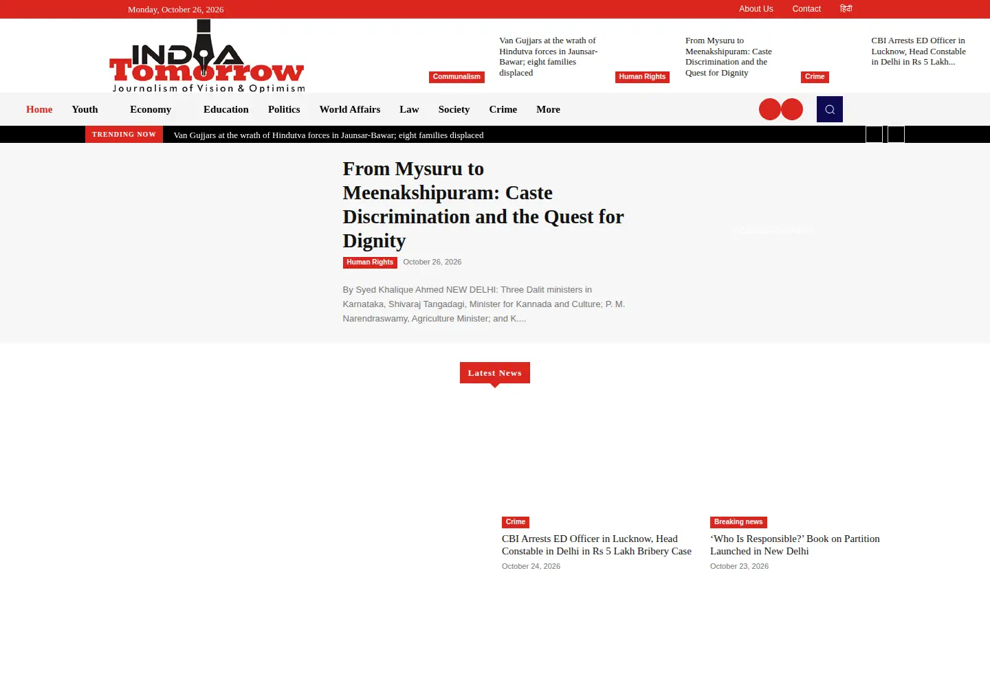 Captured homepage of indiatomorrow.net in the current scan