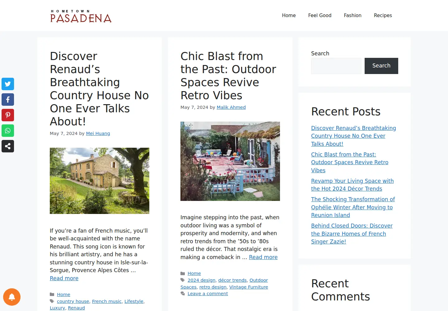 Captured homepage of hometown-pasadena.com in the current scan