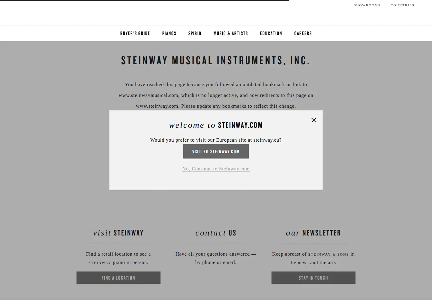Captured homepage of steinwaymusical.com in the current scan