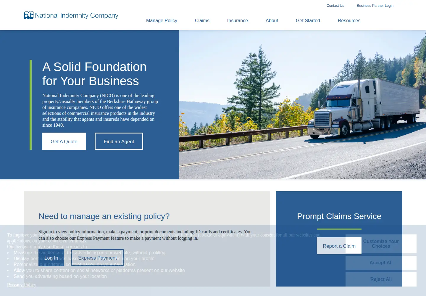 Captured homepage of nationalindemnity.com in the current scan
