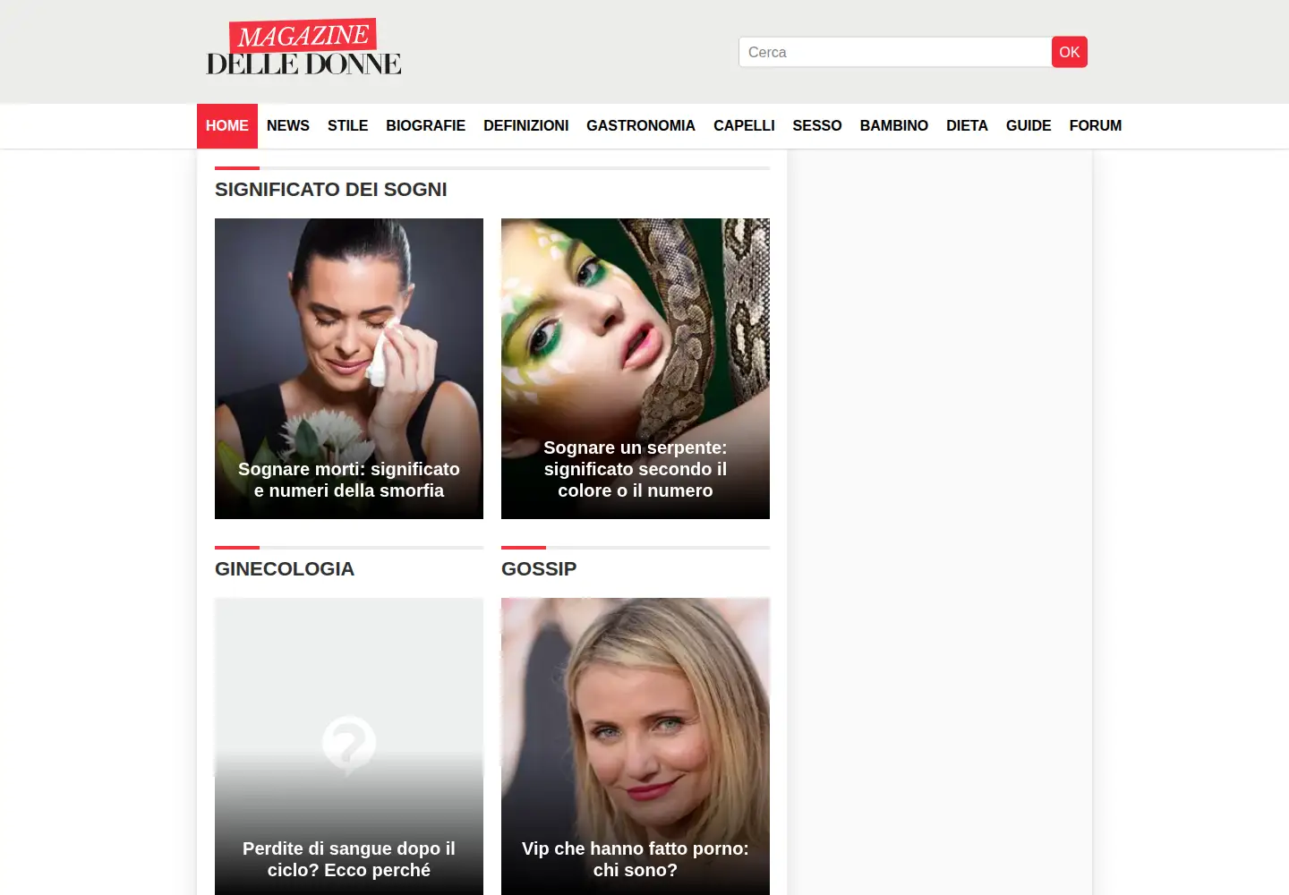Captured homepage of magazinedelledonne.it in the current scan