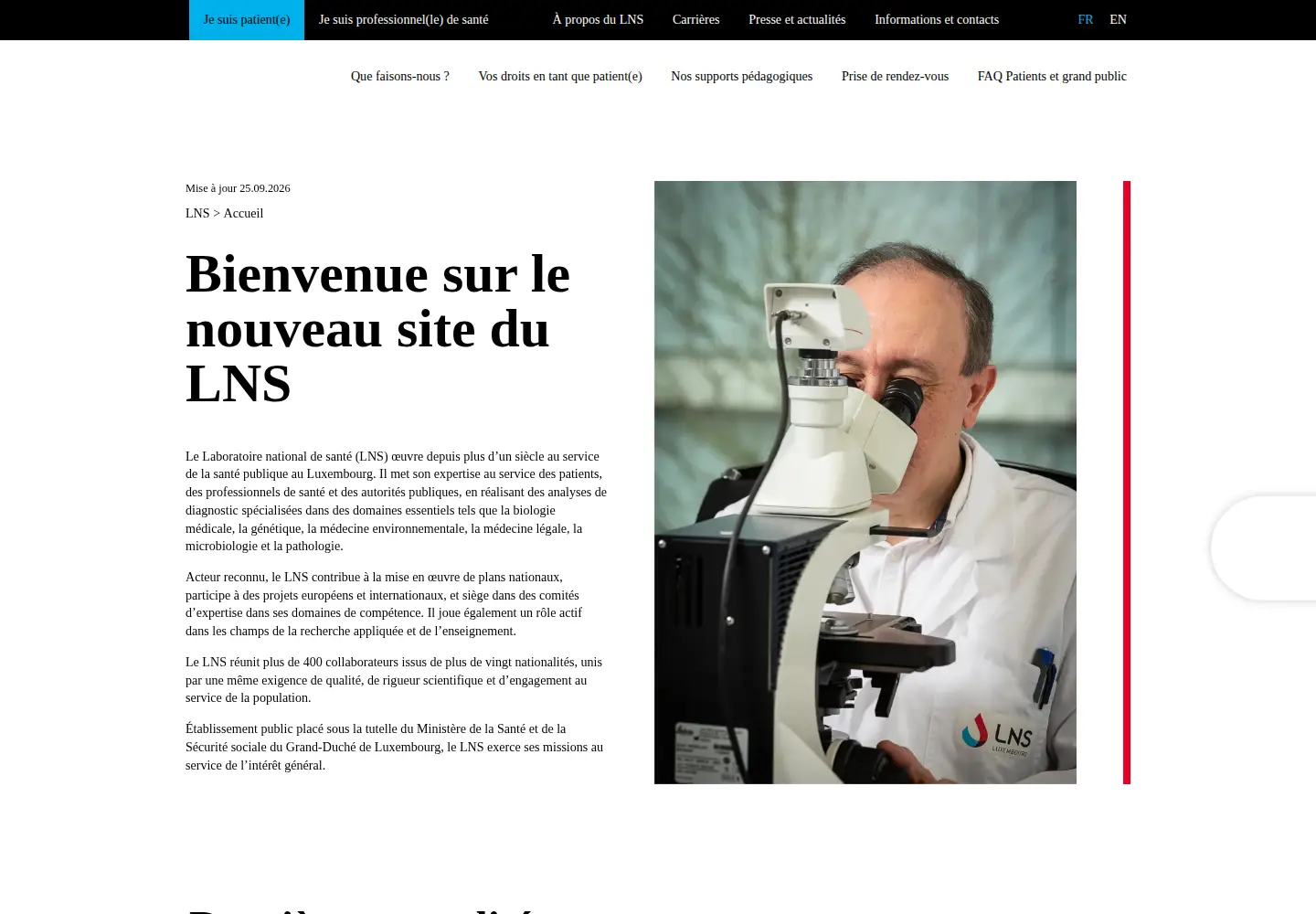 Captured homepage of lns.lu in the current scan