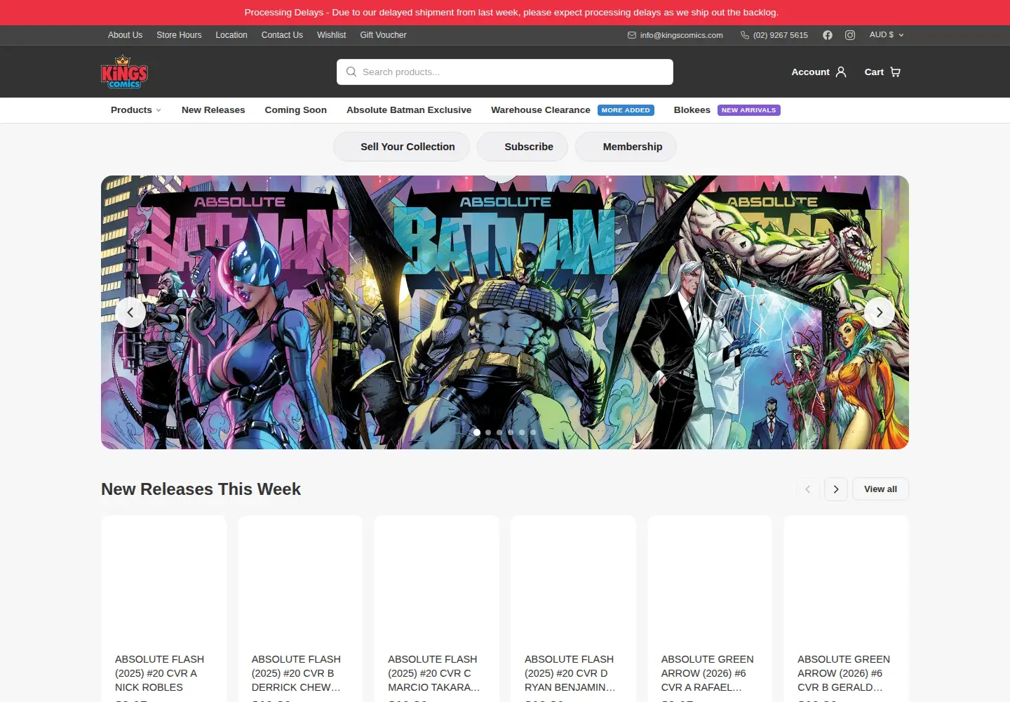 Captured homepage of kingscomics.com in the current scan