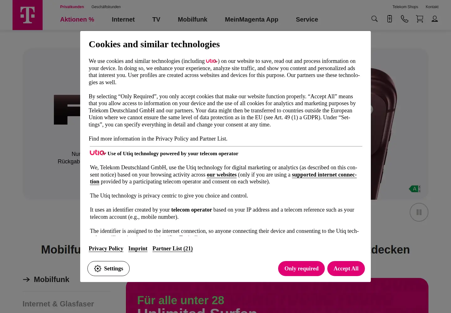 Screenshot of telekom.de