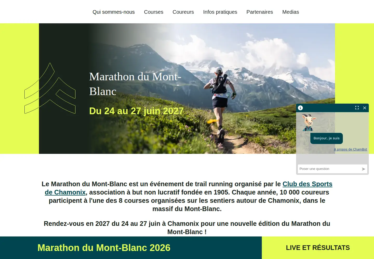 Captured homepage of marathonmontblanc.fr in the current scan