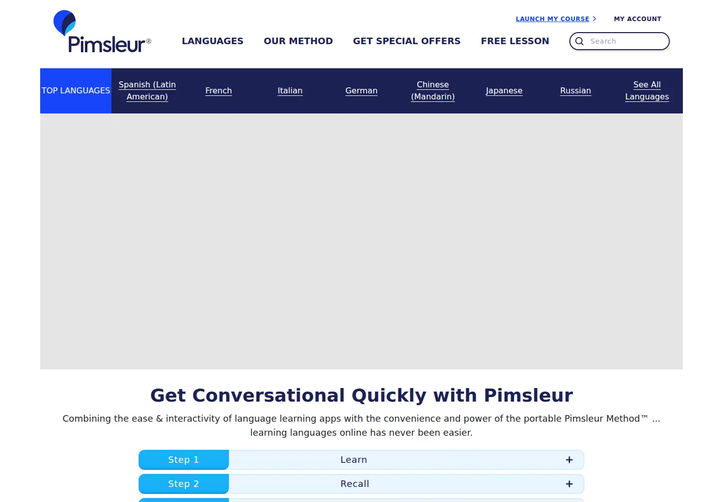 Captured homepage of pimsleurapproach.com in the current scan