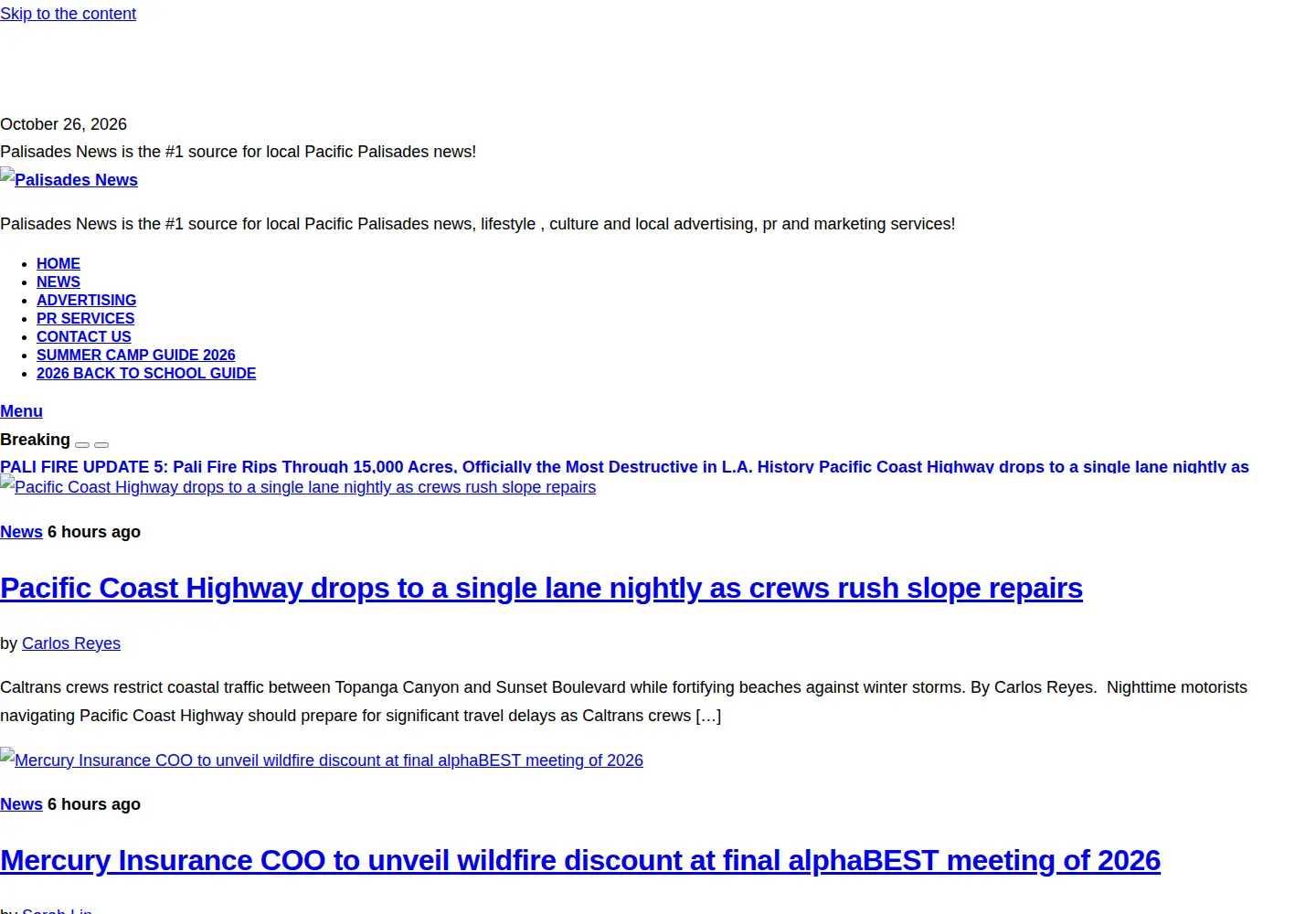 Screenshot of palisadesnews.com