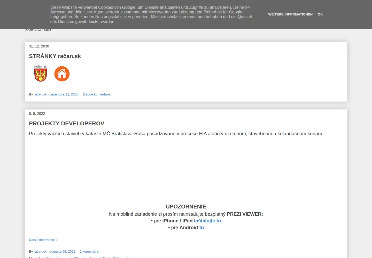 Captured homepage of racan.sk in the current scan
