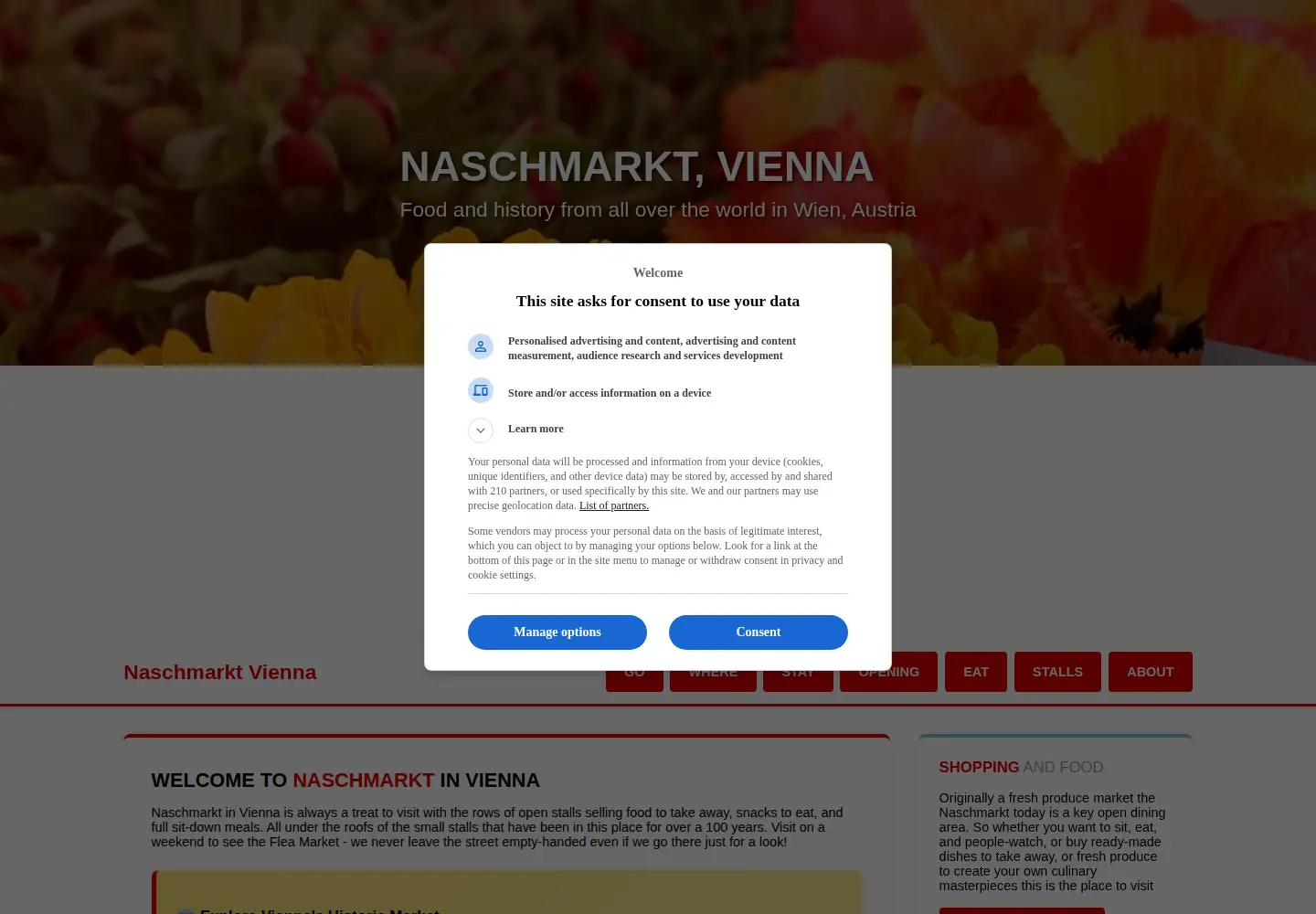 Captured homepage of naschmarkt-vienna.com in the current scan