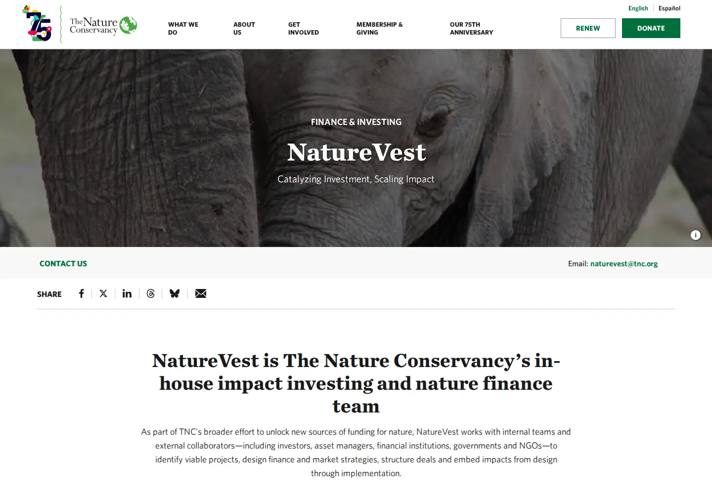 Screenshot of naturevesttnc.org