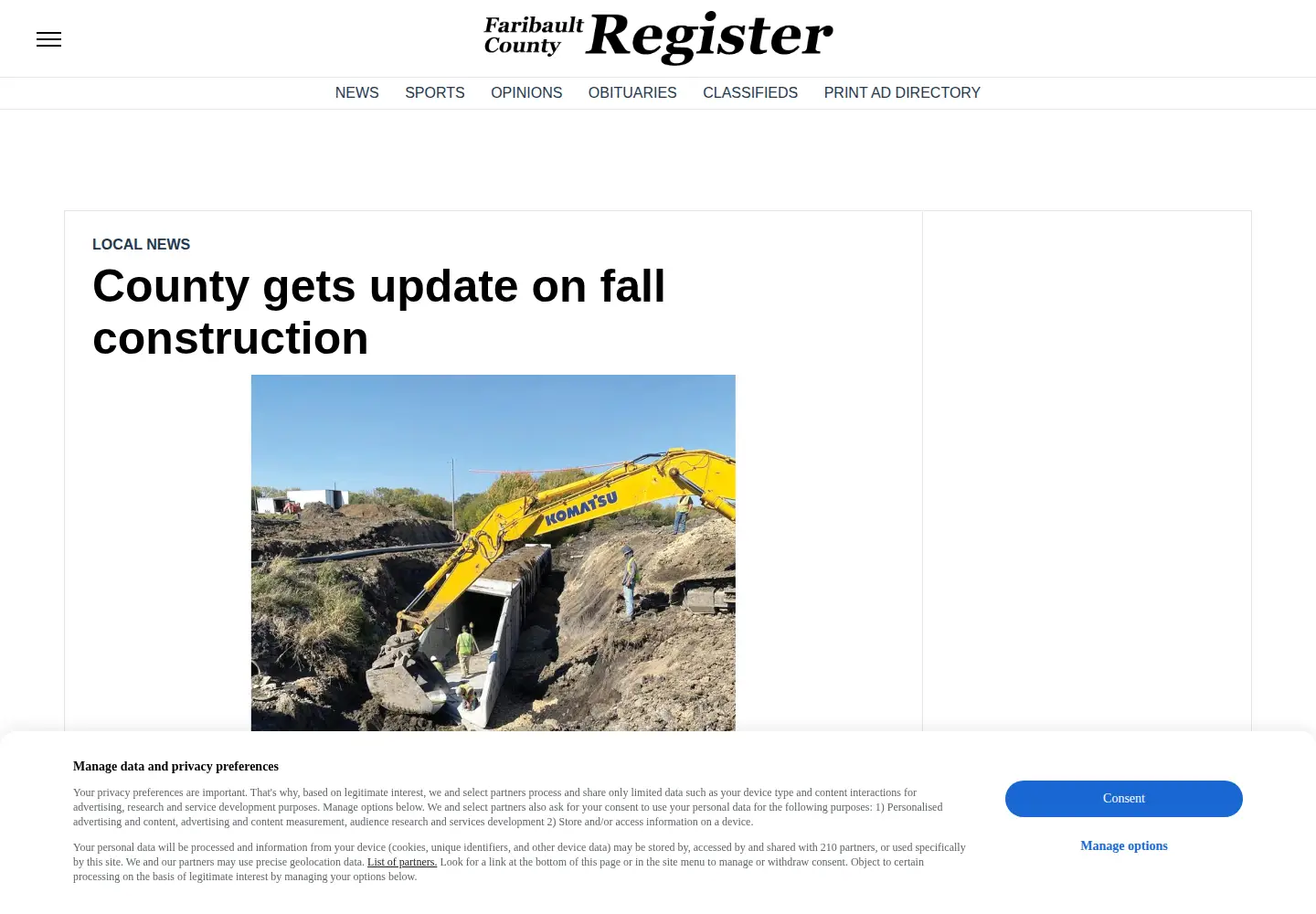 Screenshot of faribaultcountyregister.com