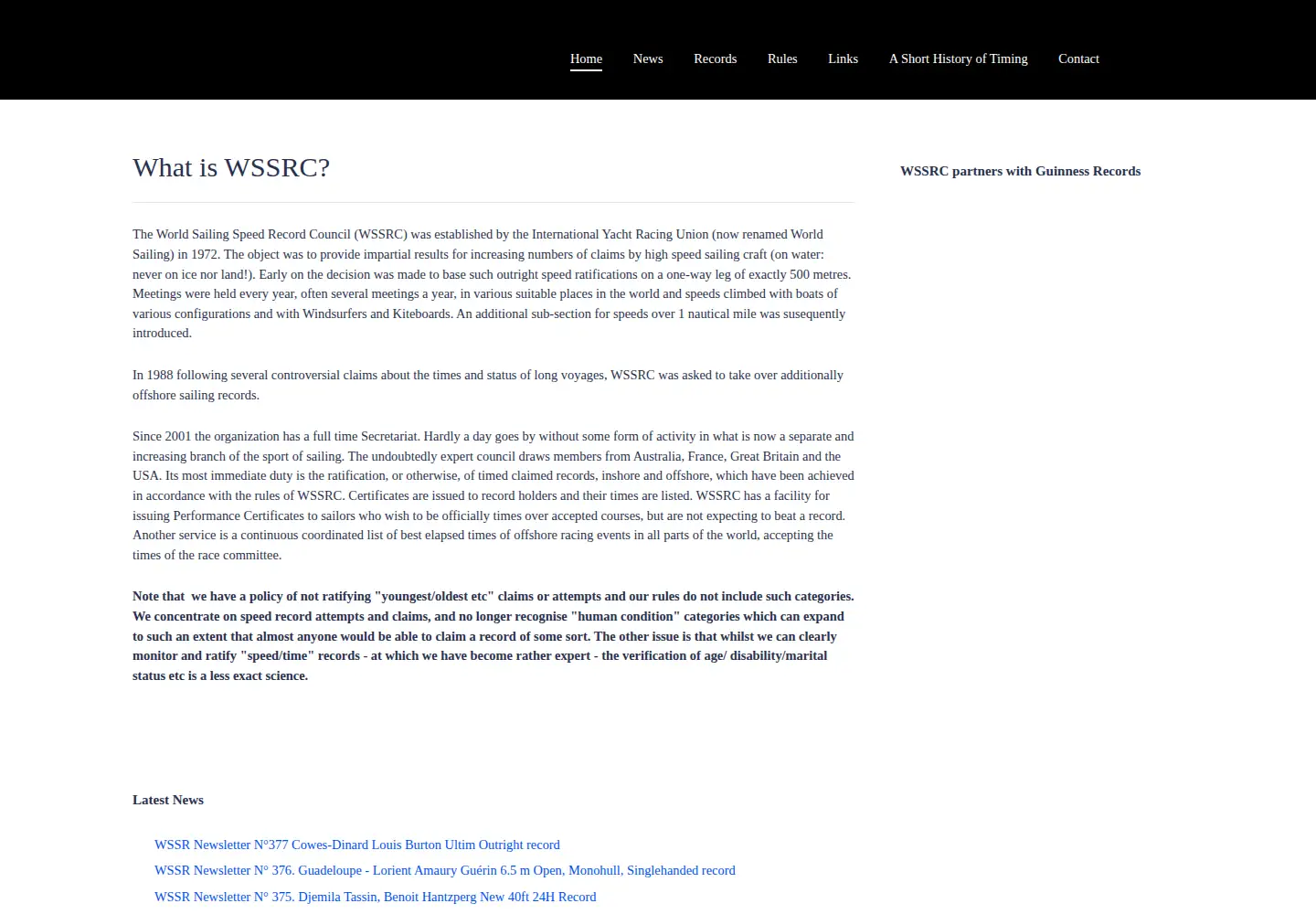 Captured homepage of sailspeedrecords.com in the current scan
