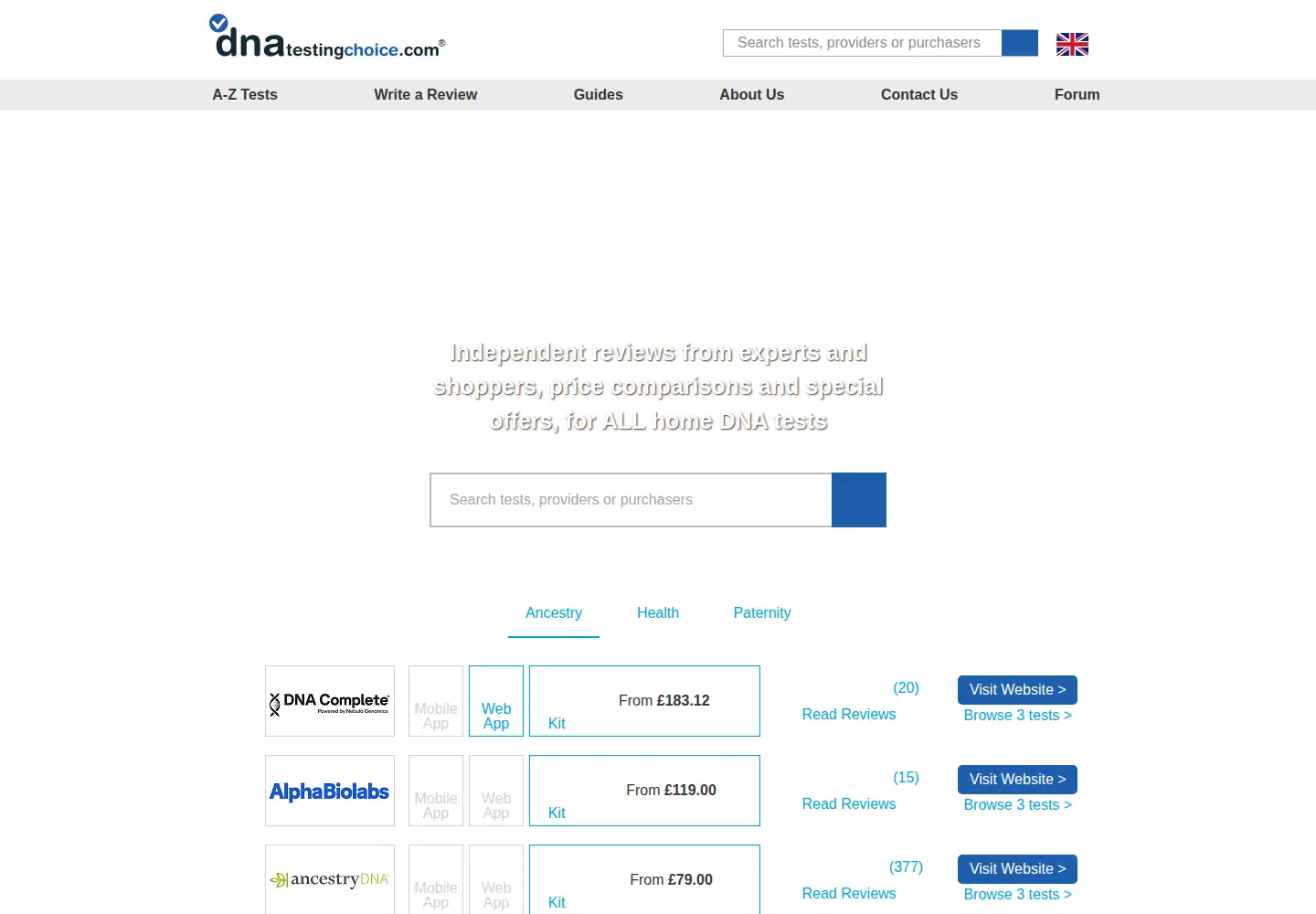 Screenshot of dnatestingchoice.com
