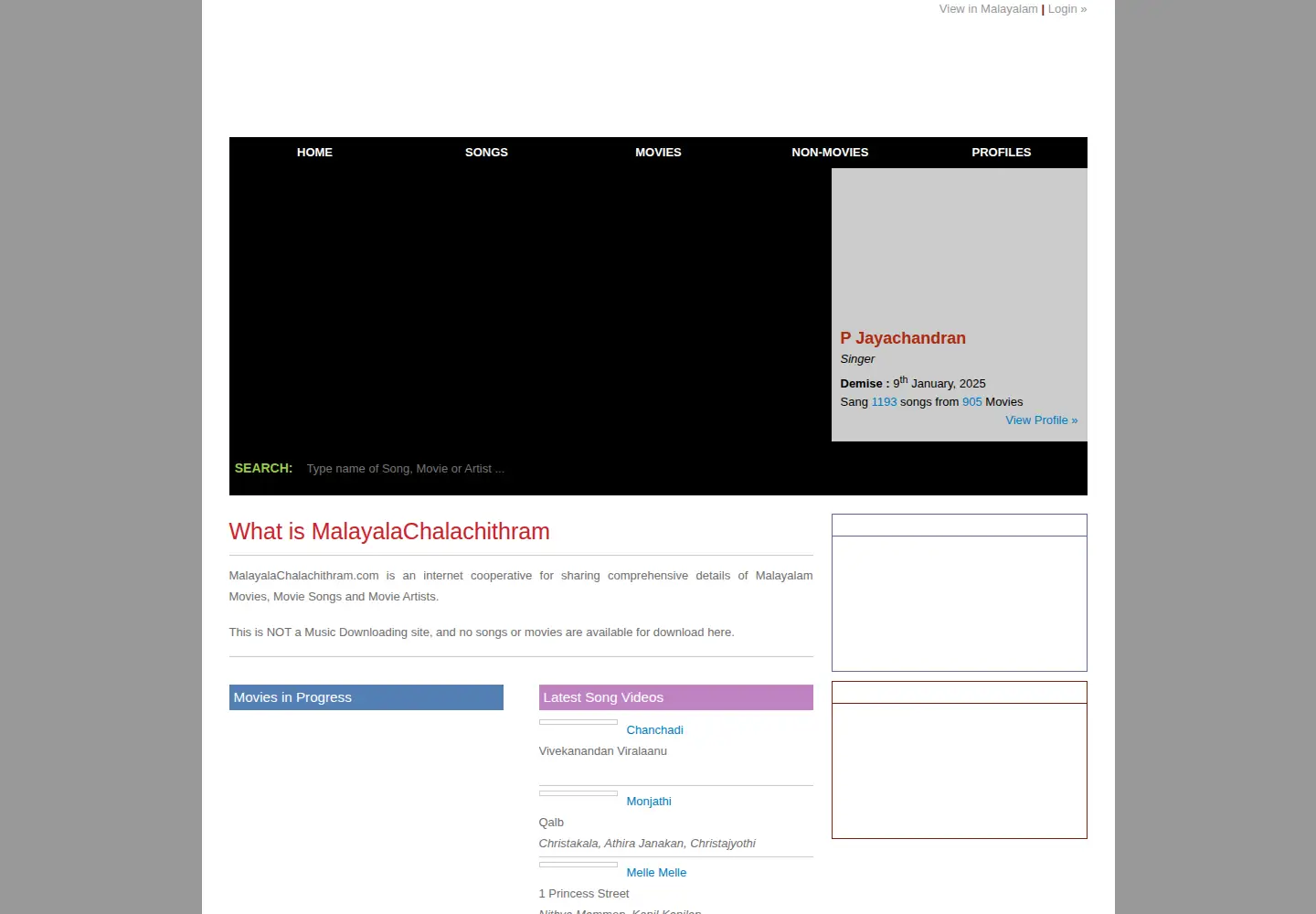 Screenshot of malayalachalachithram.com