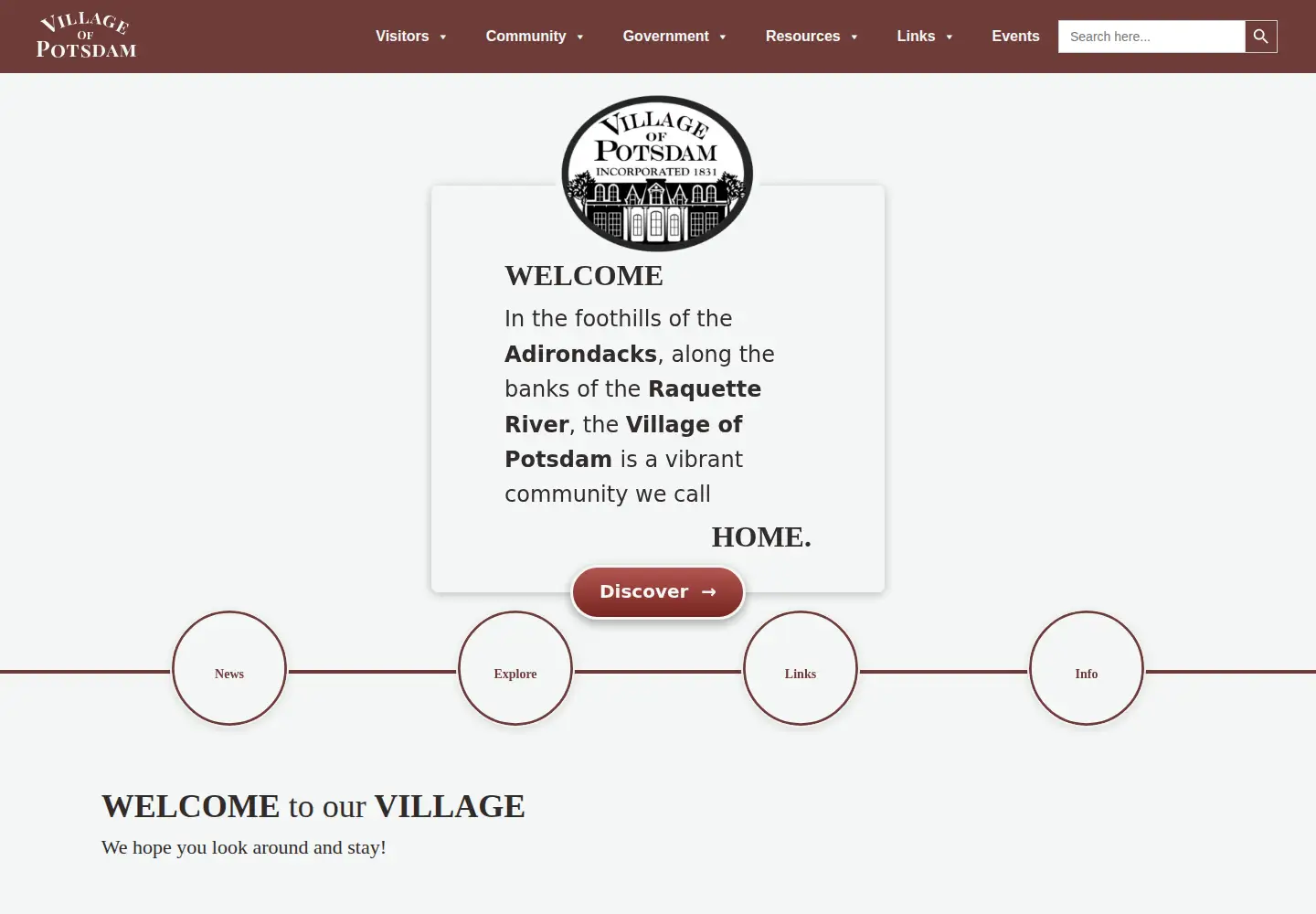 Captured homepage of potsdam.ny.us in the current scan