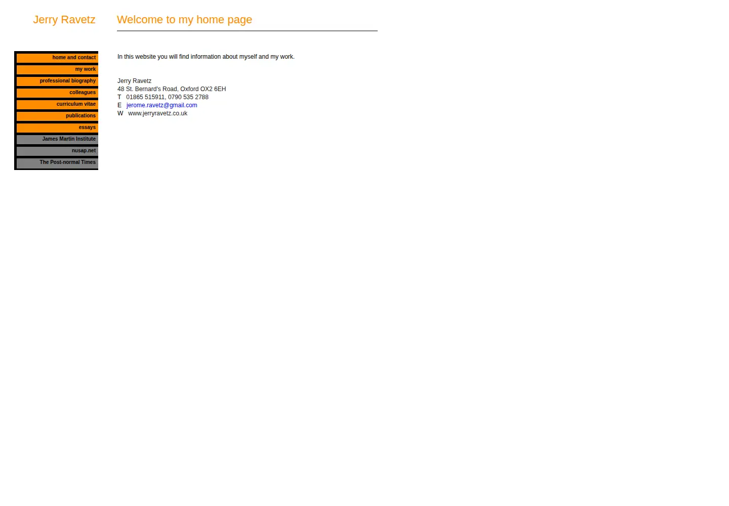 Captured homepage of jerryravetz.co.uk in the current scan