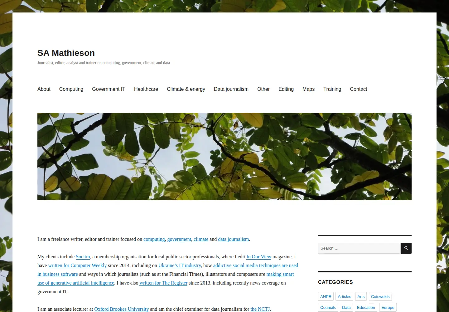 Captured homepage of samathieson.com in the current scan