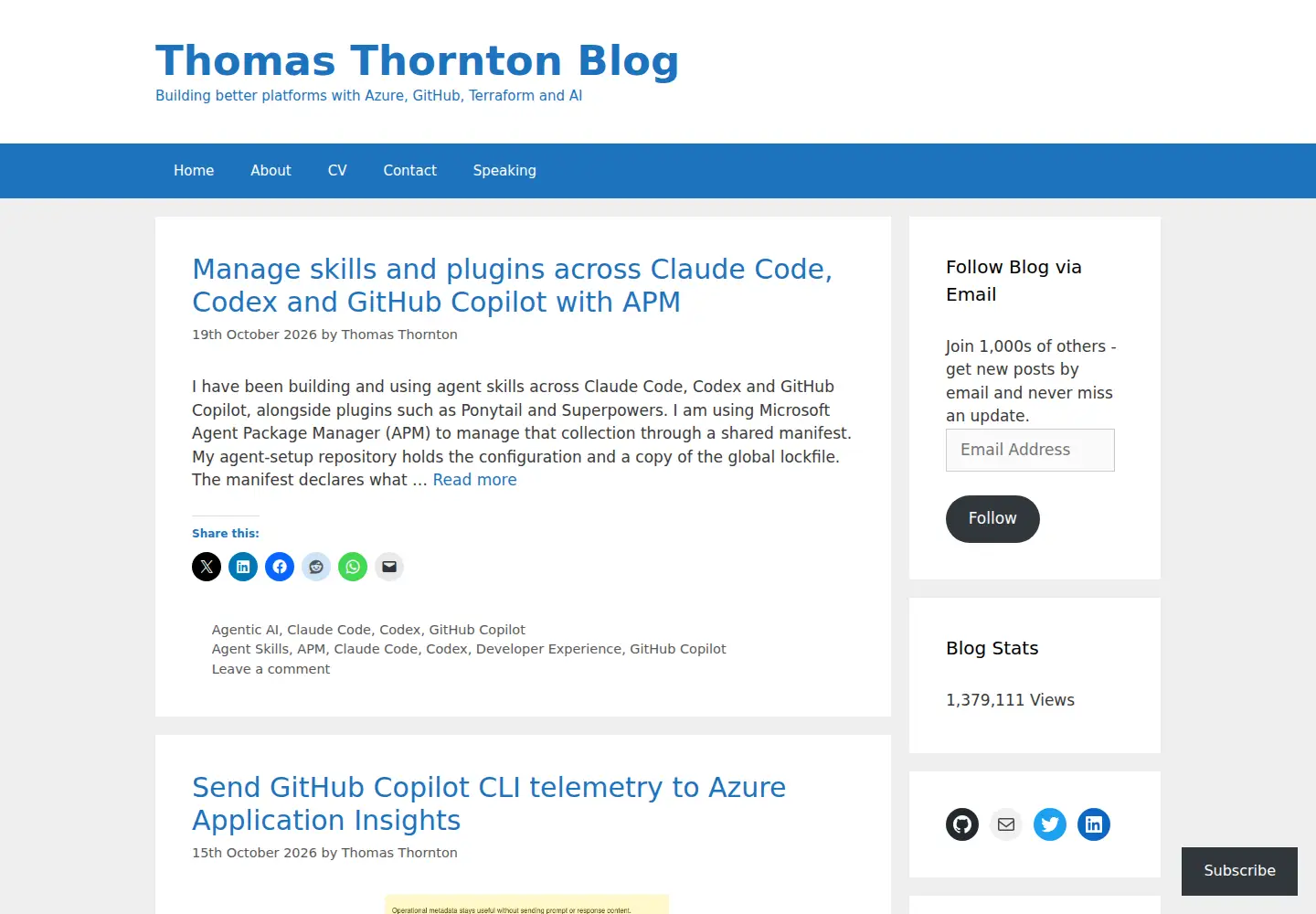 Captured homepage of thomasthornton.cloud in the current scan