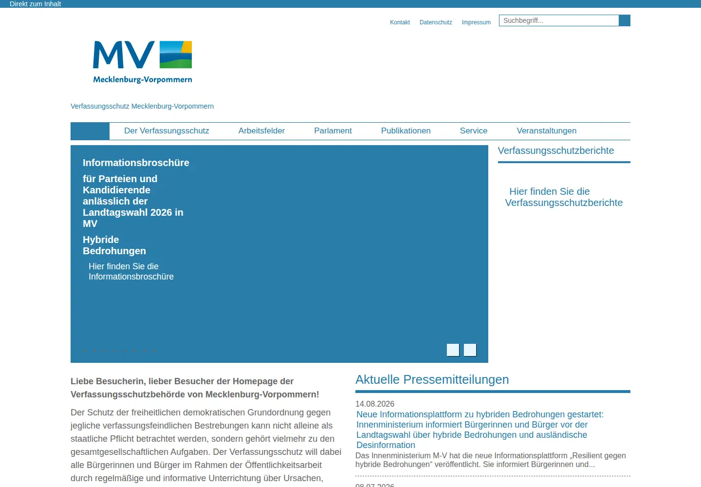 Captured homepage of verfassungsschutz-mv.de in the current scan
